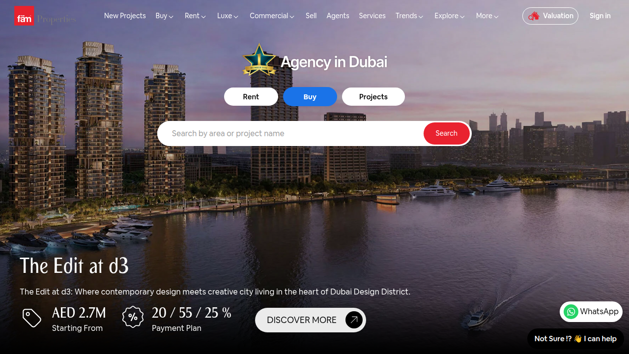 Fam Properties' website provides resources and listings for the Dubai real estate market.