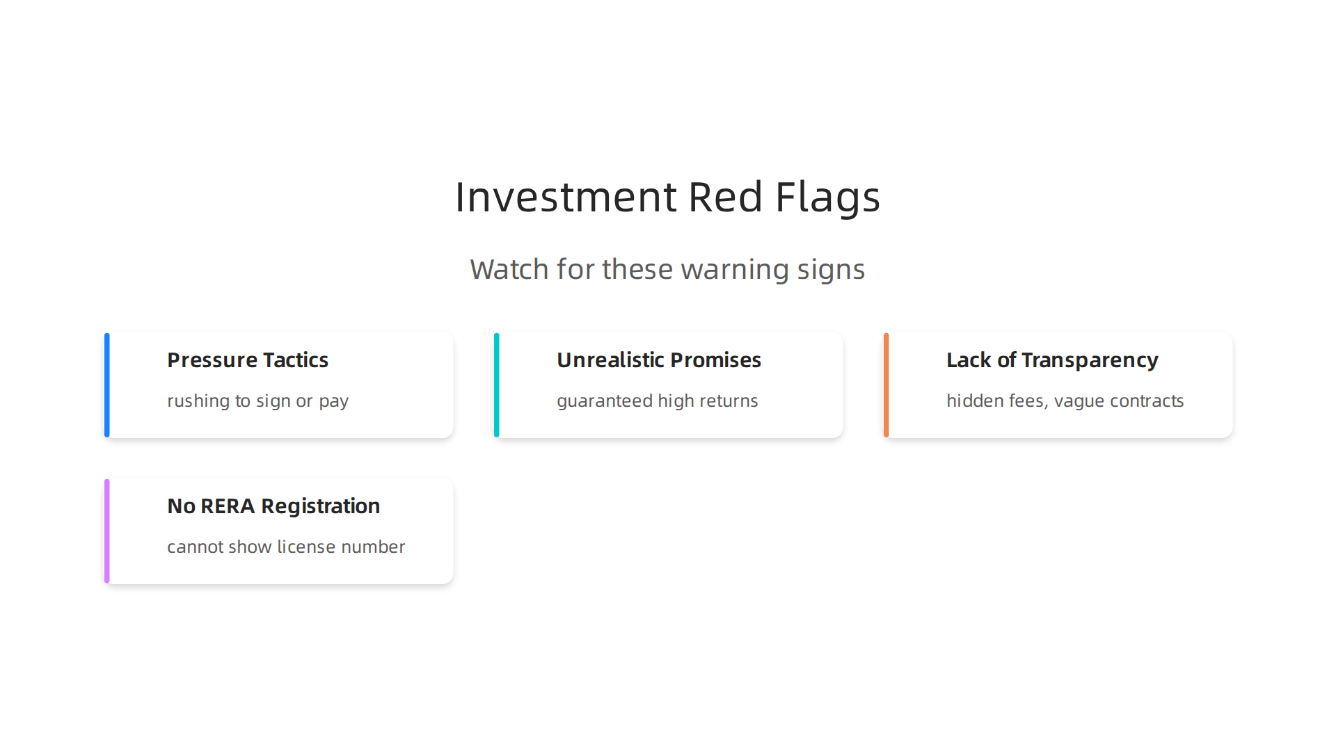 An infographic listing critical red flags to identify untrustworthy real estate investment partners.